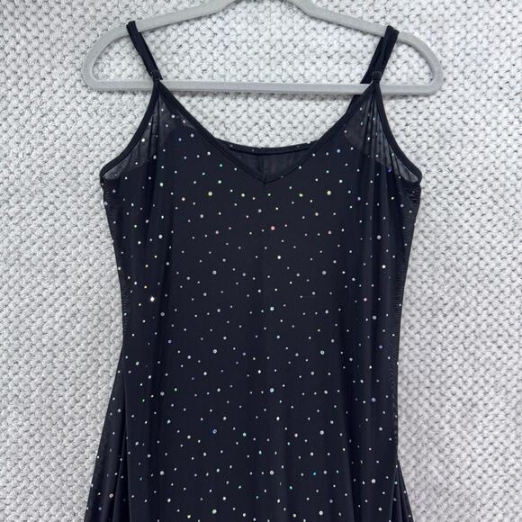 Shein Dress Womens L Black Rhinestone Sheer Slip Maxi Dress Front Slit Party - Picture 3 of 12